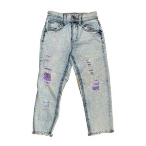 Justice Light Blue Cropped Jeans with Purple Sequin Accents